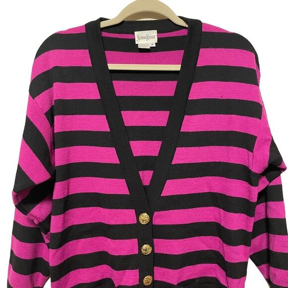 Neiman‎ Marcus 100% Wool Button Up Striped Cardigan - Picture 6 of 9